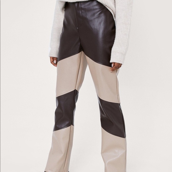 Color Block Faux Leather Flared Pants - Picture 3 of 4